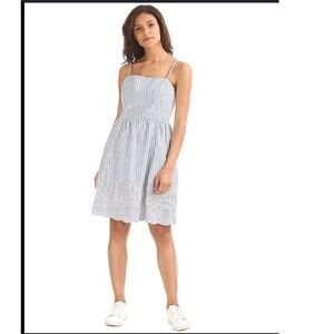 GAP Women Blue Stripe Eyelet Cami Fit and Flare Dress Medium